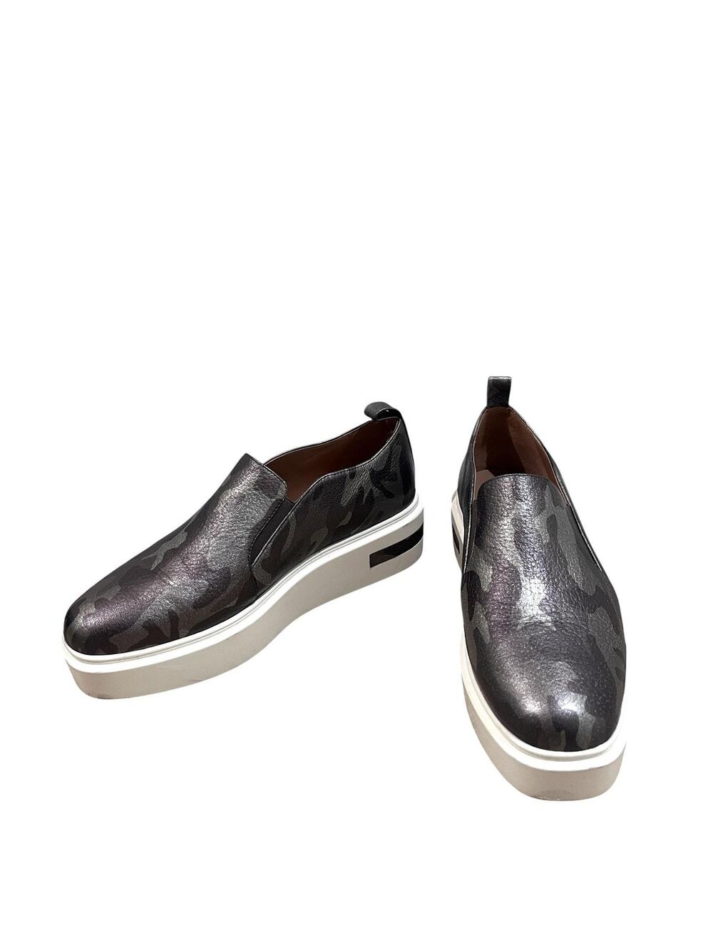 LINEA Paolo Shoes Womens Size 7.5 Gray Leather Slip On Platform Camouflage